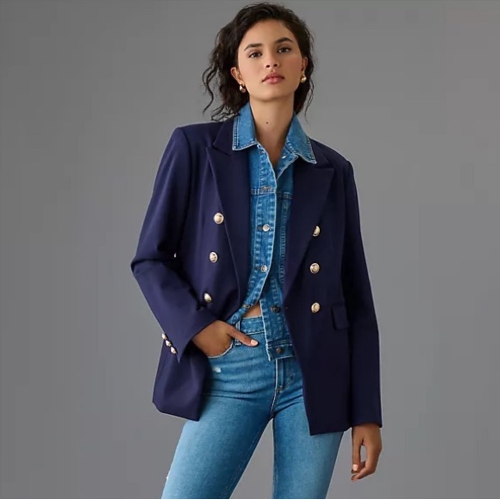 Anthropologie Navy Blazer with Gold Buttons